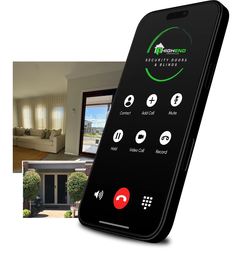 HighEnd Installs phone graphic with completed curtain and security door installations